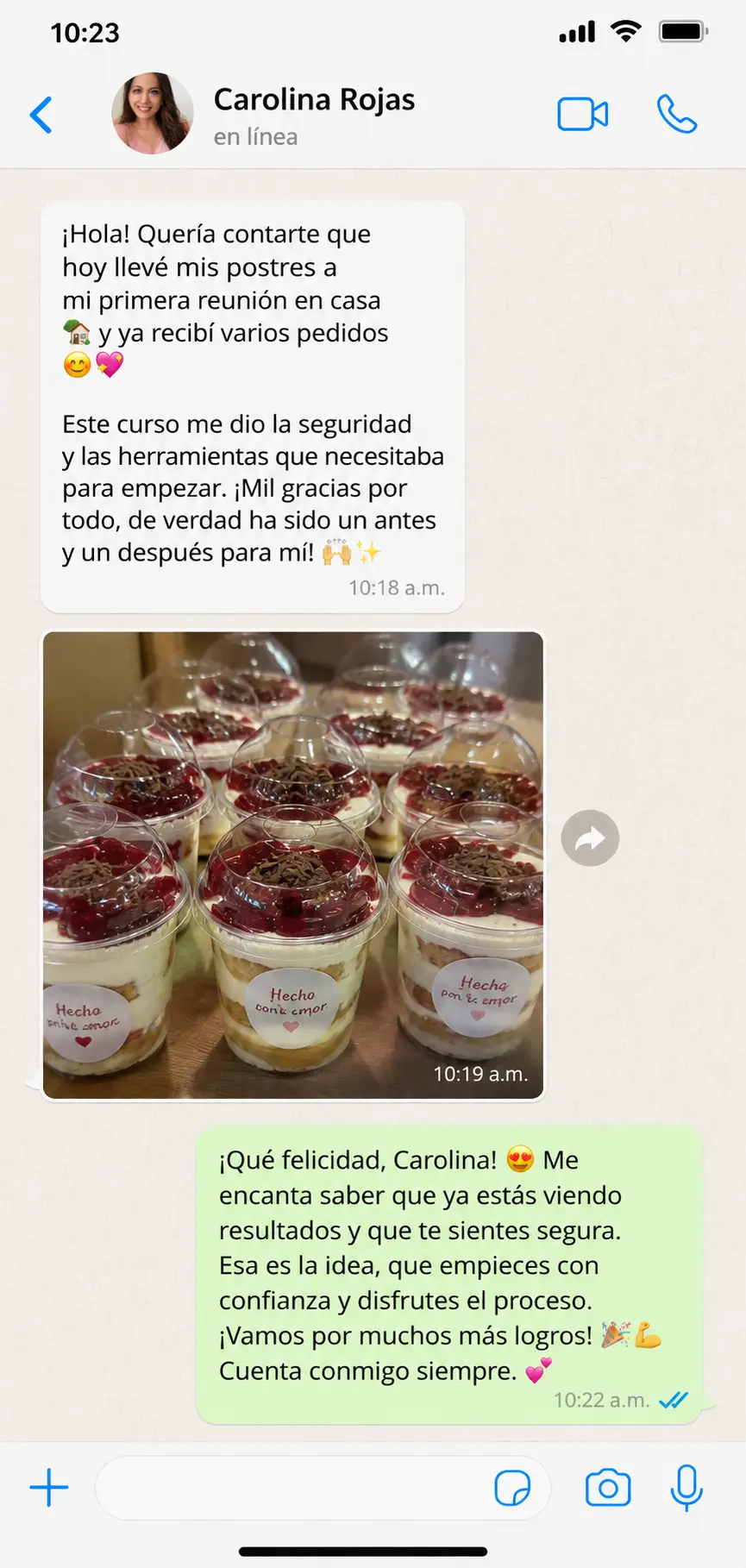 Testimonio real de Carolina Rojas por WhatsApp